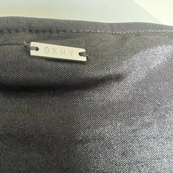 DKNY Satin Blouse Top black XSMALL Cap Sleeves Overlap Crew Neck - Picture 6 of 11